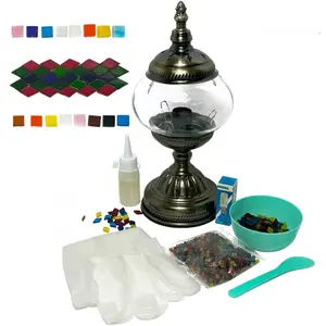 DIY Turkish Mosaic Table Lamp with Mix Mosaic Design, Elegant Brass Base & Decorative Accents, Perfect for Home Decor