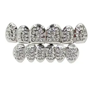 Hip Hop Top Bottom False Teeth Portable Halloween Mouth Grills Gifts Copper Plated Gold Tooth Caps Party for Cosplay Costumes Masks Bling