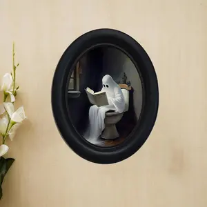 Vintage Gothic Aesthetic Ghost Reading Toilet Decor, Dark College Bathroom Decoration, Spooky Halloween Home Decor, Unique Halloween Accessories, Bathroom Wall Art