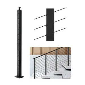 VEVOR Cable Railing Post, 42x2x2 Inch Stair Railing Post, with Pre-Drilled 30 Angled Holes, Stainless Steel Cable Rail Post with Horizontal and Curved Bracket, 1-Pack, Black, 1JZLGZXHS106W3XAA001V0