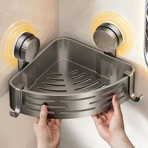 Premium Suction Cup Bathroom Organizer Shelf, Heavy Duty Wall Mounted Triangle Shower Caddy, No-Drill Space-Saving Storage Rack for Toilet Tile Wall, Elegant Moisture-Resistant Restroom Decor