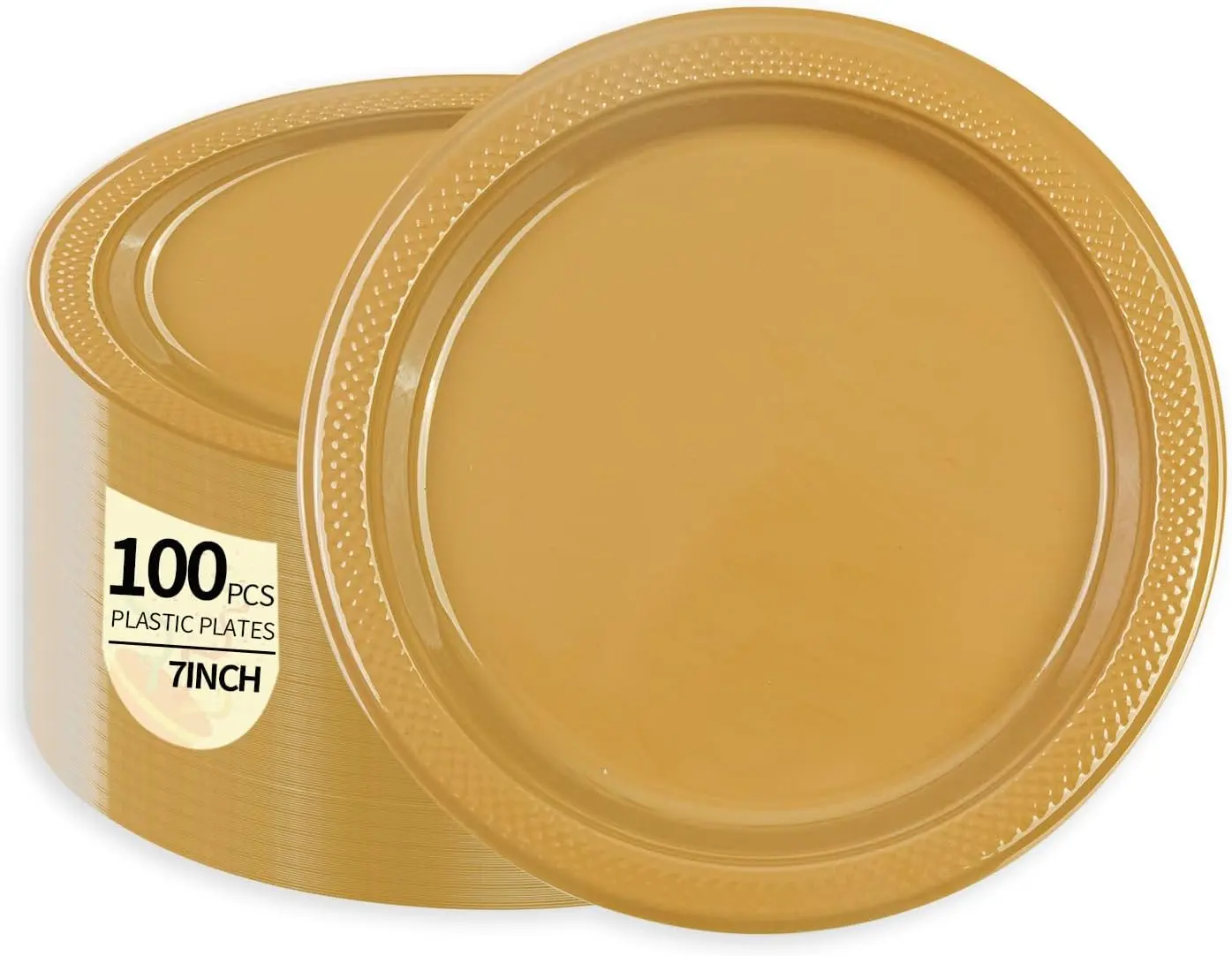 100 count 7 Inch Elegant  Plastic Plates Disposable Dessert Plates - Heavy Duty  Dinner Plates for Birthday, Wedding,Valentines Party Supplies