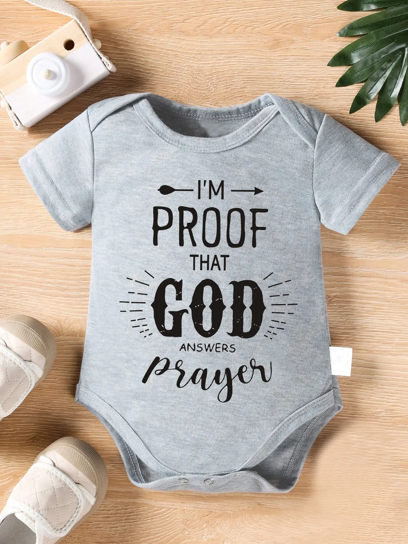 Baby Religious Cotton Crew Neck Bodysuit - "I'm Proof That God Answers Prayer" Infant Outfit with Sturdy Seams to Handle Daily Baby Messes, Sturdy Seams Handle Daily Baby Messes