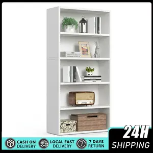 5-Tier Open Storage Bookshelf - 9.4x23.6x52.8 in (53 in High) Ground-Place Open Access Rack, for Living Room, Home Office, Cloud White