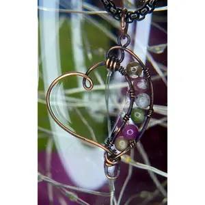 Copper Heart – Hand-Woven Mixed Tourmaline Heart Pendant