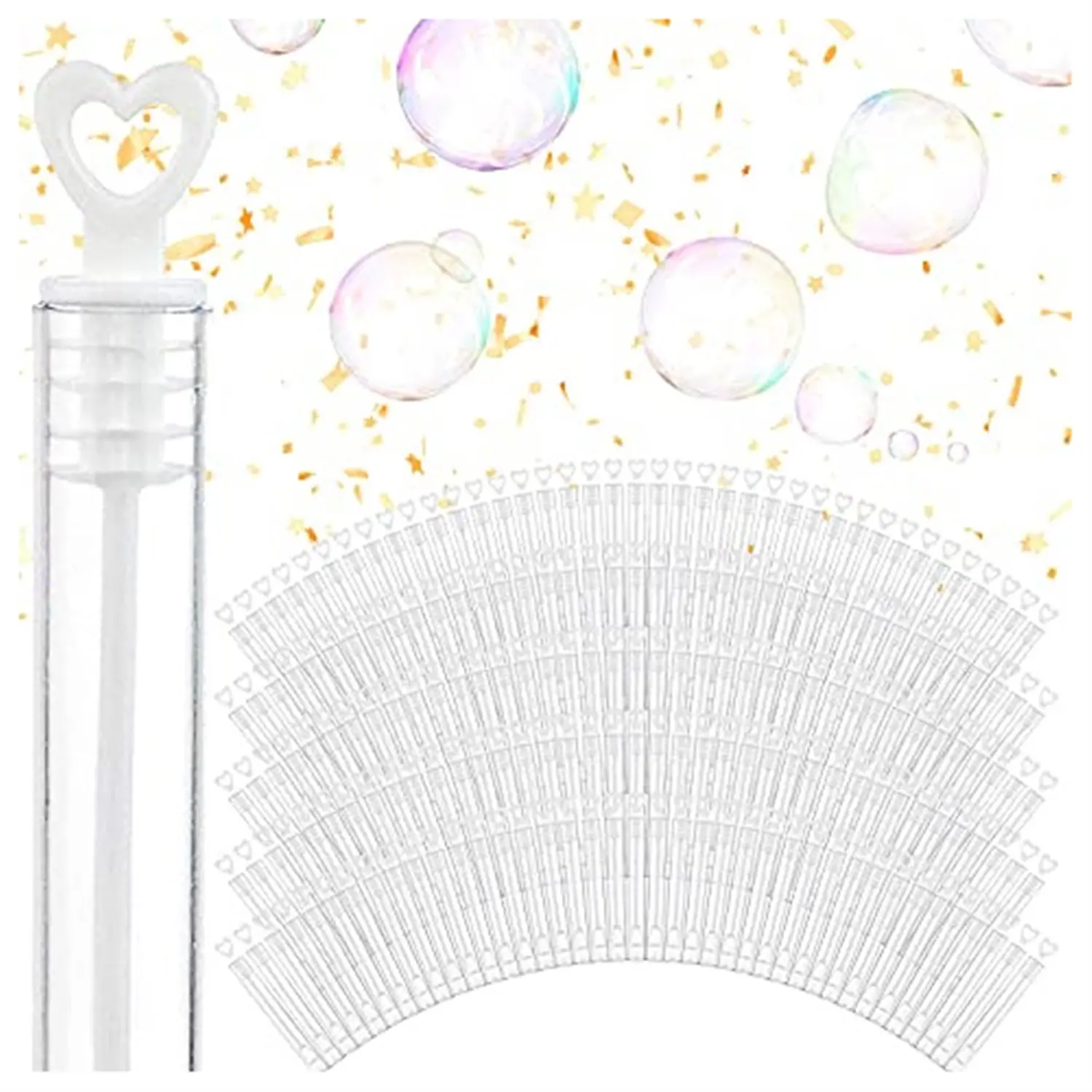 Stock Your Home Plastic Bubble Wands with Heart Top (100 Pack) - Non Toxic Wedding Bubbles Toss Exit - Bubble Wand Party Favors for Weddings & Celebrations