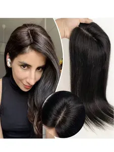 Human Hair Toppers for Women Real Human Hair Thin 7 * 10CM Silk Base with Lace 130% Density Clip in Remy Hairpieces 10/12 Inch Natural Black