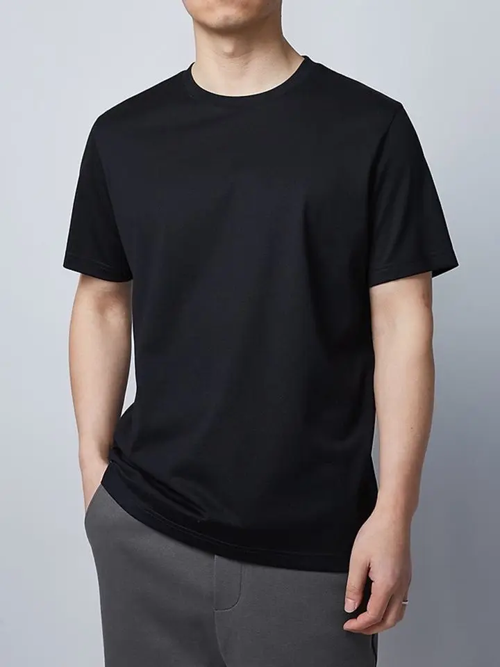 Plain Pure Black T-Shirt Solid Color Men 100% Cotton Crew Neck Short Sleeve Tee, 180GSM Soft Breathable Basic Casual Tops S-3XL Daily Summer Wear