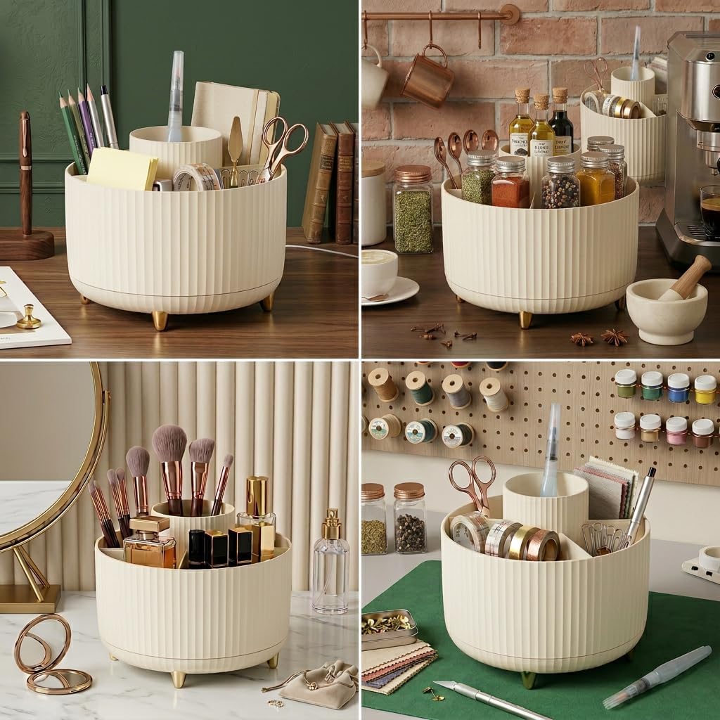 360 Degree Rotating Desktop Organizer,Makeup Brushes,Pencils,Desktop Stationery Storage Rotating Rack,Premium Plastic Organizer For Office,School And Home