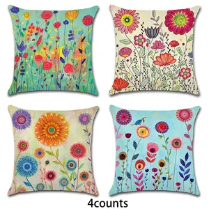 Flower Pattern Cushion Cover, 4 Counts/16 Counts Square Throw Pillow Cover, Household Decoration Supplies for Home Living Room Sofa Hotel
