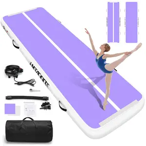 Gymnastics Mat Air Tumble Track, 6.6/10/13/16/20ft Inflatable Training Mat for Kids, 4/8 inch Thickness Floor Mat with Pump, Cheerleading/Home/Water Fun/Train