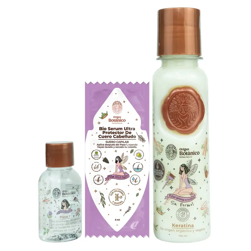 Ritual Botanico Keratin Hair Treatment Kit 120 ml Organic Vegan Anti Residue Kit with 2 Bio Serum Sachets for Smooth Shiny Hair