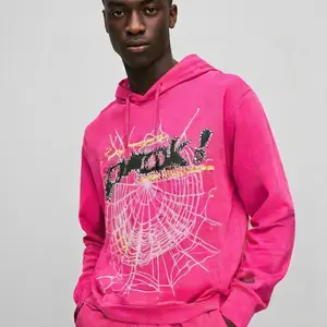 Nevermind the Spider, Here's the Slime Unisex Hoodie Print Pink and Yellow with Spider Graphic, Short Fashion Style, Long Sleeve, Crew Neck - Man, Casual