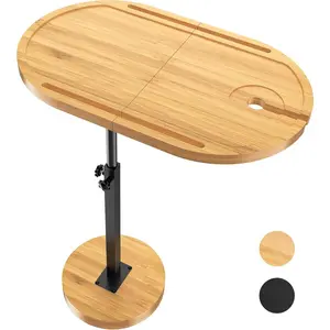 Large Swivel TV Tray Table with Thickened Stable Non-Tipping Base, Adjustable Height Couch Table Tray, End Table, Bathtub Side Tray Table 360° Wooden