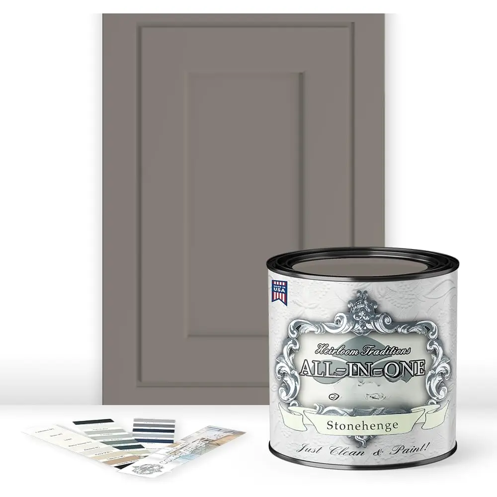 ALL-IN-ONE , Durable cabinet and furniture . Built in primer and top coat, no sanding needed. Includes our 30 featured color card - Stonehenge, Quart