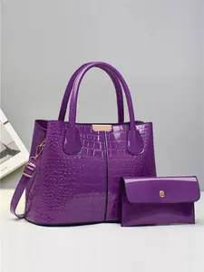 Women's Fashion Crocodile Print Large Capacity Multi-Pocket Shoulder Crossbody Commuter Two Piece Set Handbag