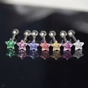 Glitter Star Tongue Barbell, Acrylic Material, Tongue Piercing Jewelry