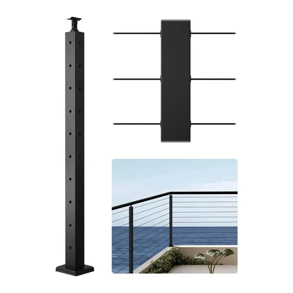 【summerfinds】VEVOR Cable Railing Post, 36x2x2 Inch Corner Railing Post, with L-Shaped Pre-Drilled Holes, Stainless Steel Cable Rail Post with Horizontal and Curved Bracket, 1-Pack, Black