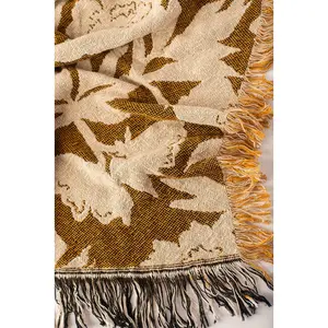 Addy – Ochre Colorway - Reversible Woven Blanket with Fringe