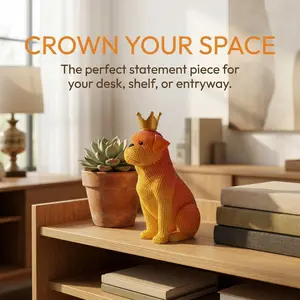 Shiny Orange Resin Dog Figurine with A Golden Crown, A Novelty Gift, The Perfect Christmas Gift, New Year's Gift, Charming Desktop Decoration, The Ideal Gift for Dog Lovers, A Gorgeous Home Décor, and A Festive Decoration.