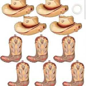 10 Pcs Western Cowboy Balloons Large Boots & Hat Western Theme Party Ballons Party Decorations Cowgirl Horse Rodeo