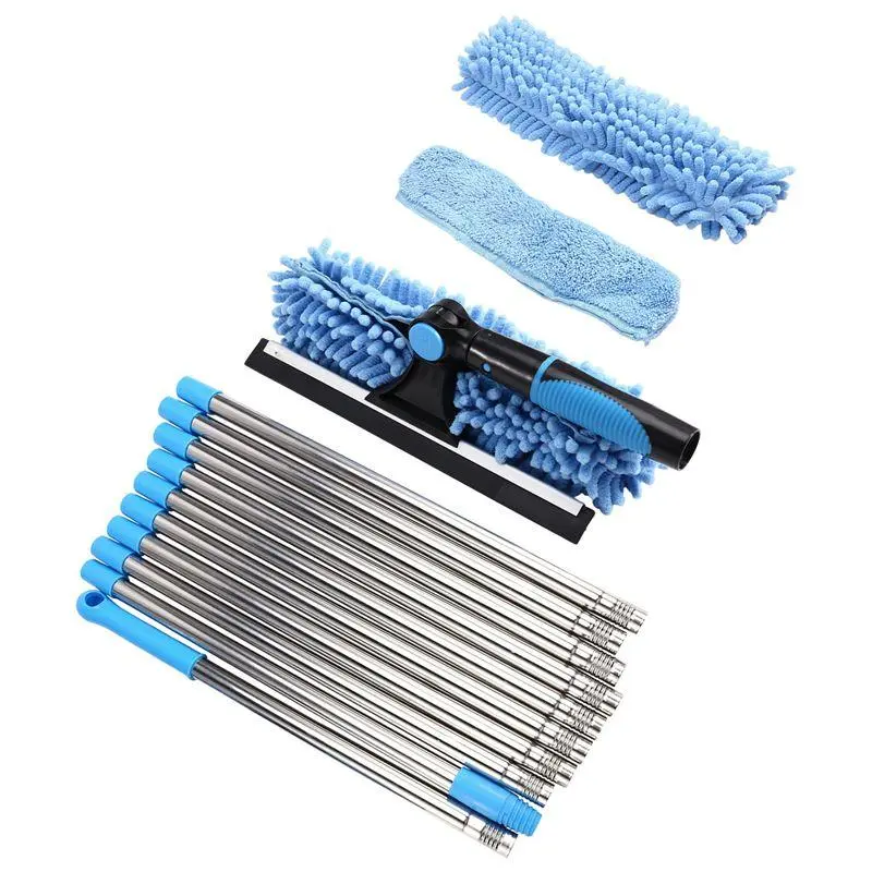 425cm Extended Window Cleaning Kit 2in1 Double Sided Glass Squeegee Cleaner Duster Mop Two-in-One Glass Cleaning Cloth