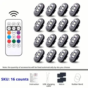 Remote Control Car Footwell Light, USB Rechargeable RGB LED Light, Waterproof Interior Car Lights, Suitable for Cars, Motorcycles, SUVs, Pickups, LED Car Ambient Light, Car Door Lights