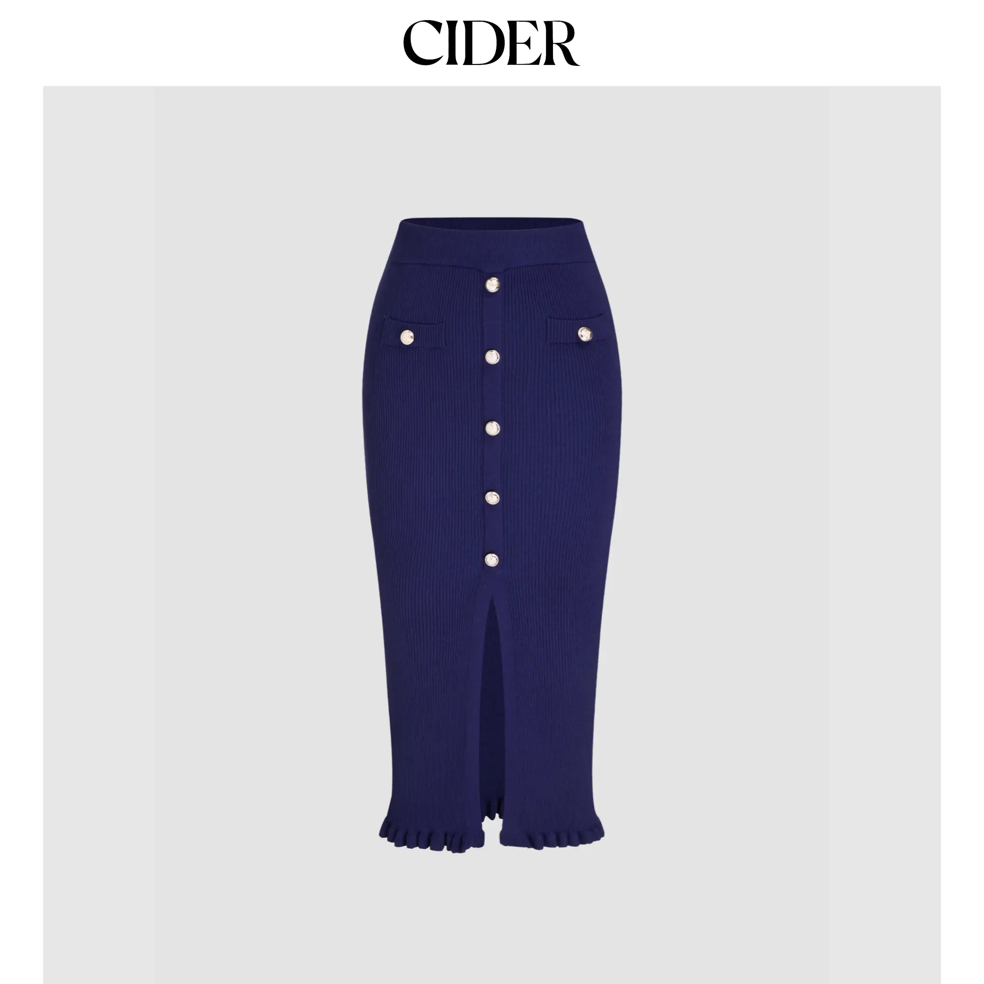 Cider [4 colors, size 0-26] Mid Waist Solid Split Knit Midi Skirt