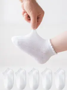 Girl's Solid Ruffle Trim Ankle Socks, Soft Comfy Breathable Low Cut Socks for Daily Wear, Kids Socks for All Seasons