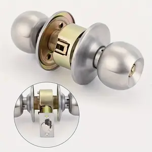 Silver Color Ball Shape Door Security Lock with Key, Stainless Steel Round Door Handle for Bedroom Bathroom Entry Doors, Internal External Use, Door Hardware