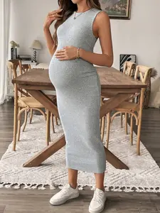 LAFERLIN Pregnancy Solid Color Sleeveless Fitted Casual Frock Clean Girl Aesthetic
