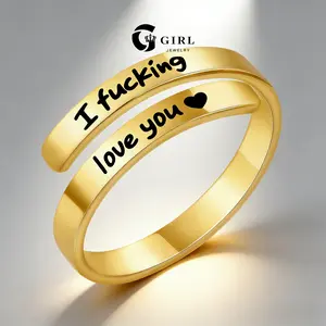 GGIRL 18k Gold-Plated Customizable “Hardcore Confession” Adjustable Open-Style Double-Band Ring, Engraved With Heartfelt Slogans, Romantic Couple'S Ring Symbolizing Deep Affection