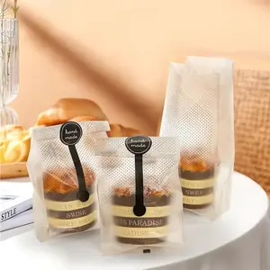 50/100pcs Transparent Plastic Bags with Handmade Stickers, Snack Packaging for Cookies Cake Chocolate Candy Wedding Party Christmas Gifts, Gift Wrapping Supplies