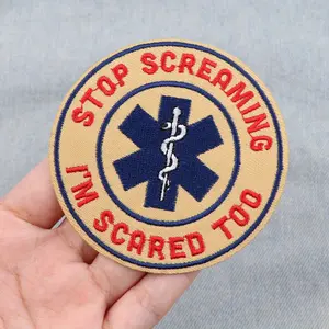STOP SCREAMING SCARED Funny Meme First Aid Iron-on Patch - Humorous Embroidered Iron-On Patch for Backpacks, Jackets and DIY