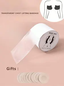 Transparent Bandage Roll, 5 Meter Size, Includes 10 Disposable Non-Woven Circular Nipple Pads, Suitable for Sensitive Skin Care and Daily Use, Bra Accessories