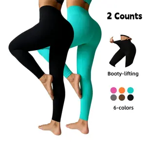 2 Pack Butt Lifting Yoga Pants Set - High Waisted Tummy Control Leggings & Workout Top, 4-Way Stretch for Gym, Running, Everyday Wear