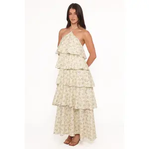 Darlia Halterneck Maxi Dress - Yellow Floral