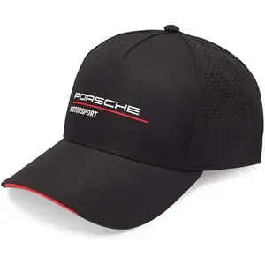 Porsche Motorsport Hat Black Fanwear Cap from the Porsche Motorsports Collection with Snap-Back Fastener, Button for Branding, and Breathable Design