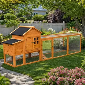 ARCH Large Chicken Coop with Run and Nest Box for 4-6 Chickens, Outdoor Weatherproof Wooden Hen House with Removable Tray, Sliding Door, Ramp, Asphalt Roof, Orange, 122x26x42.5 Inches, Orange Color Options, Wood Material, Product Weight: 60.00 lb