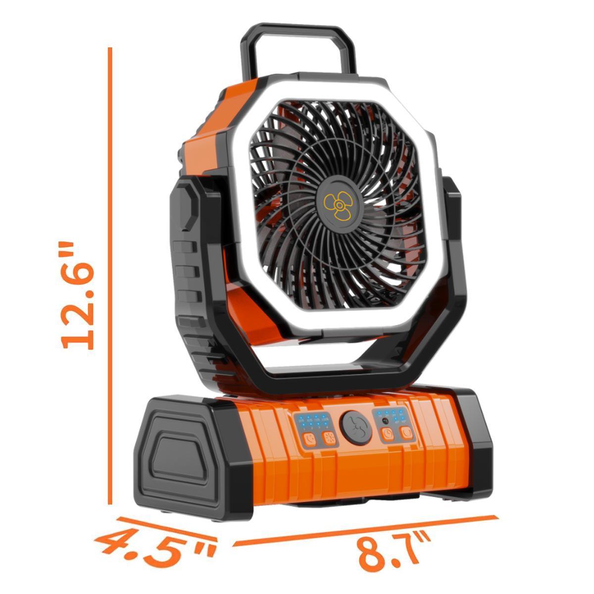 OGERY Rechargeable Camping Fan with LED Light, Portable Multi-functional Fan with 360° Rotating Hook, Oscillating Emergency Camping Fan Cordless Rotatable Battery Powered Lightweight