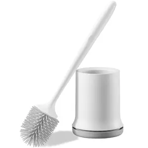 VEVOR Toilet Brush and Holder Set, Toilet Bowl Brush and Holder with Comfortable PP Handle, Compact Bathroom Scrubber Cleaner, Deep Cleaning and Drip-Proof, for Bathroom, RV & Toilets (White & Grey)
