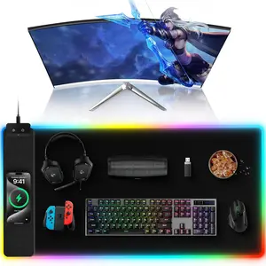 Pad with  , 31.5" x 15.75" Large Desk Mat RGB Gaming Mousepad, LED Desk Pad Keyboard Pad with Ultra-Smooth Surface & Non-Slip Rubber Base,  Desk Pad