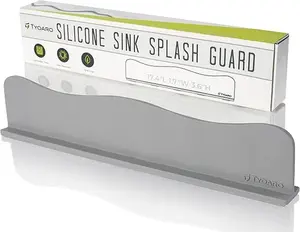 Silicone Sink Splash Guard - Water Splash Guard for Kitchen, Island and Bathroom - Secure Non-Slip Suction Cup Base - Dishwasher Safe, Gray (17.4 x 1.7 x 3.6")