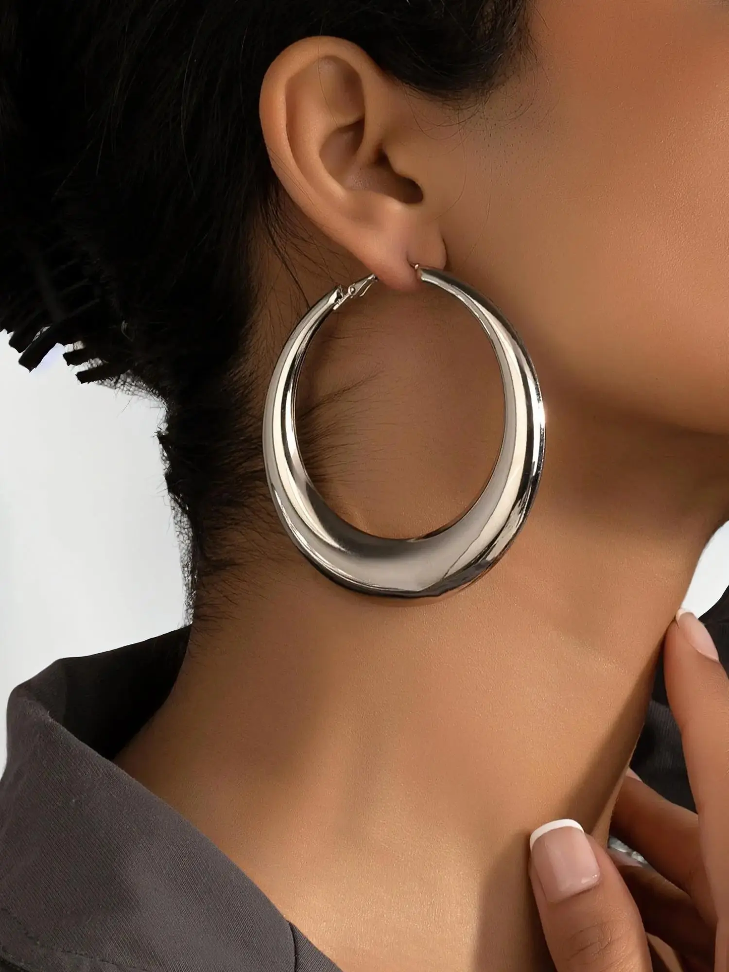 Simple Style Plain Color Hoop Earrings for Women,  Flat Pierced Jewelry, High Quality Earrings, Summer Casual New Trendy Hoop Earrings, Fashionable Jewelry for Women for Daily & Party Decoration, Gifts for Her, Fashionable Jewelry Accessories, Ear Hoops