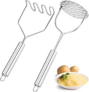 2-Pcs Heavy-Duty Stainless Steel Integrated Potato Masher, Kitchen Utensil for Potato Mashing, Utensils
