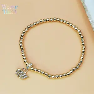 Hot Selling Micro‑Paved Diamond Swan Bracelet, Copper Bead Elastic Beaded Bracelet, Cute Bubble Balloon Design Stretch Bracelet for Women Daily Jewelry