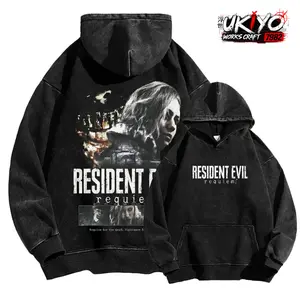 Resident Evil Requiem for the dead art horror Game Washed Hoodie 2 Sided Cotton unisex graphic hoodie game anime manga movie Menswear Casual gamer merch hoodie Clothes Top