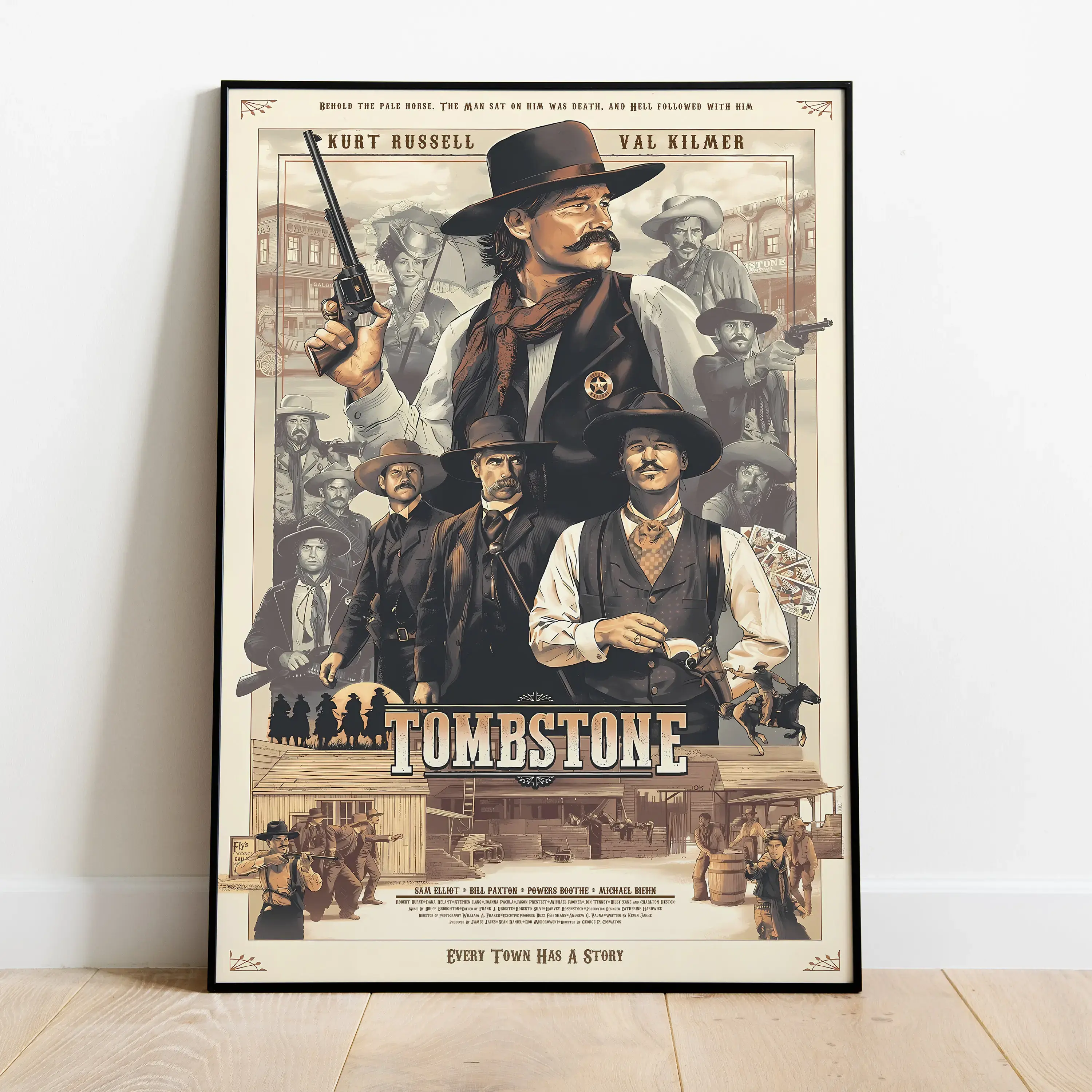 [NO FRAME] COLLECTIONTombstone Poster Unframed Wall Art - Illustration of Classic Western Film Starring Kurt Russell and Val Kilmer gifts for him action movies