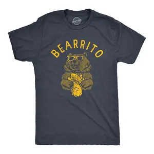 Mens Bearrito T Shirt Funny Sarcastic Bear Burrito Mexican Food Tee for Guys Mens Funny T Shirts Cool Vintage Fashion T-Shirt Gift Classic Menswear Animal Apparel for Men Funny Food Short Sleeve Novelty Tees Navy