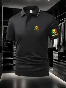 New Men's Senegal Flag Polo Shirt - Dual Chest & Sleeve Prints, Breathable Fabric, Ideal for Daily, Outdoor & Business, Summer Top